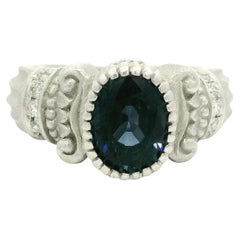 White Gold GIA 2.55ct Rare Dark Blue Spinel Diamond Sandblast Matte Column Ring