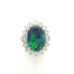 Vintage Platinum GIA 6.72ctw Black Opal w/ Diamond Halo Cocktail Ring