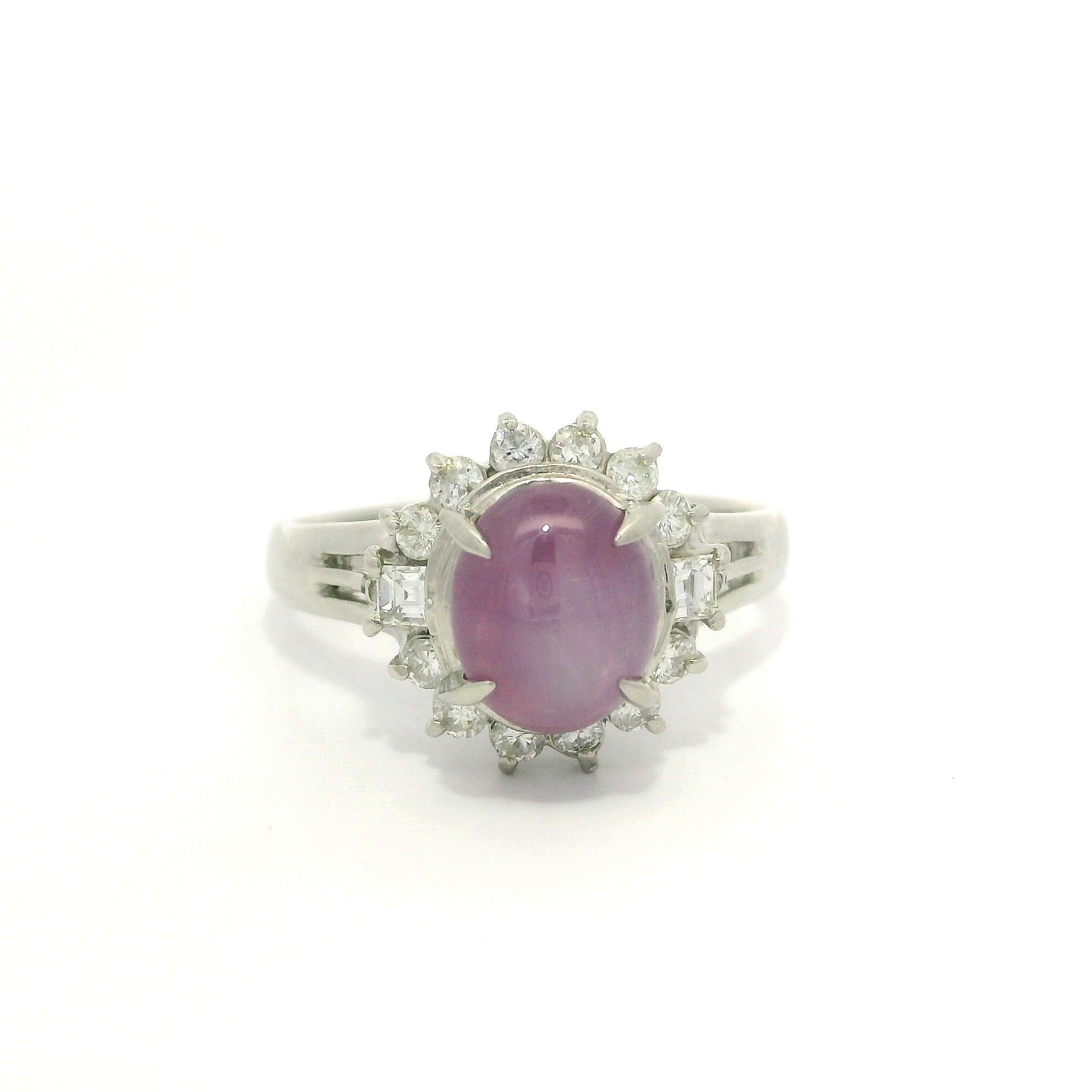 Platin GIA 2,78ctw lila rosa Stern Saphir w / Diamant Halo Cluster Ring im Angebot 2