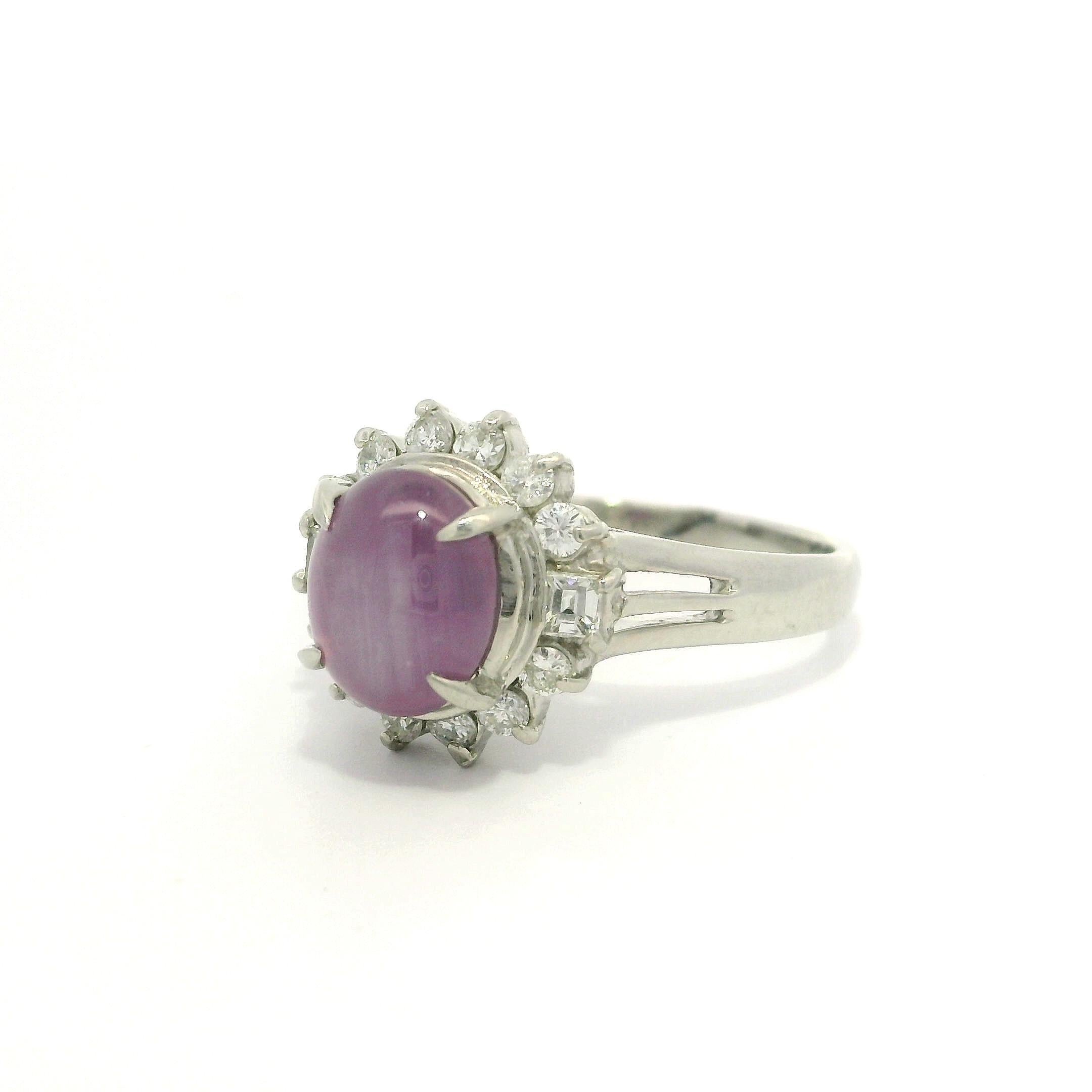 Platin GIA 2,78ctw lila rosa Stern Saphir w / Diamant Halo Cluster Ring im Angebot 7