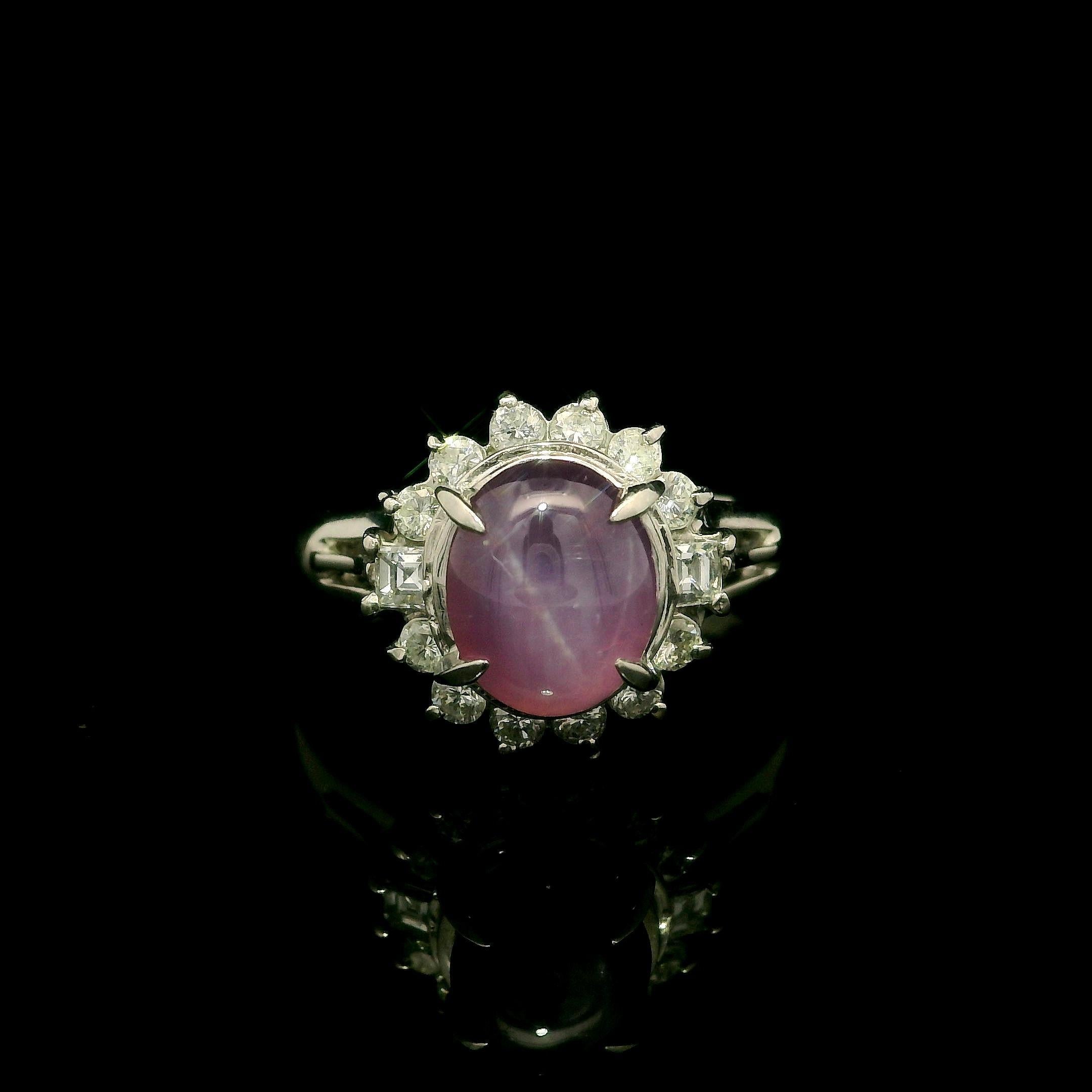 Platin GIA 2,78ctw lila rosa Stern Saphir w / Diamant Halo Cluster Ring im Angebot 8