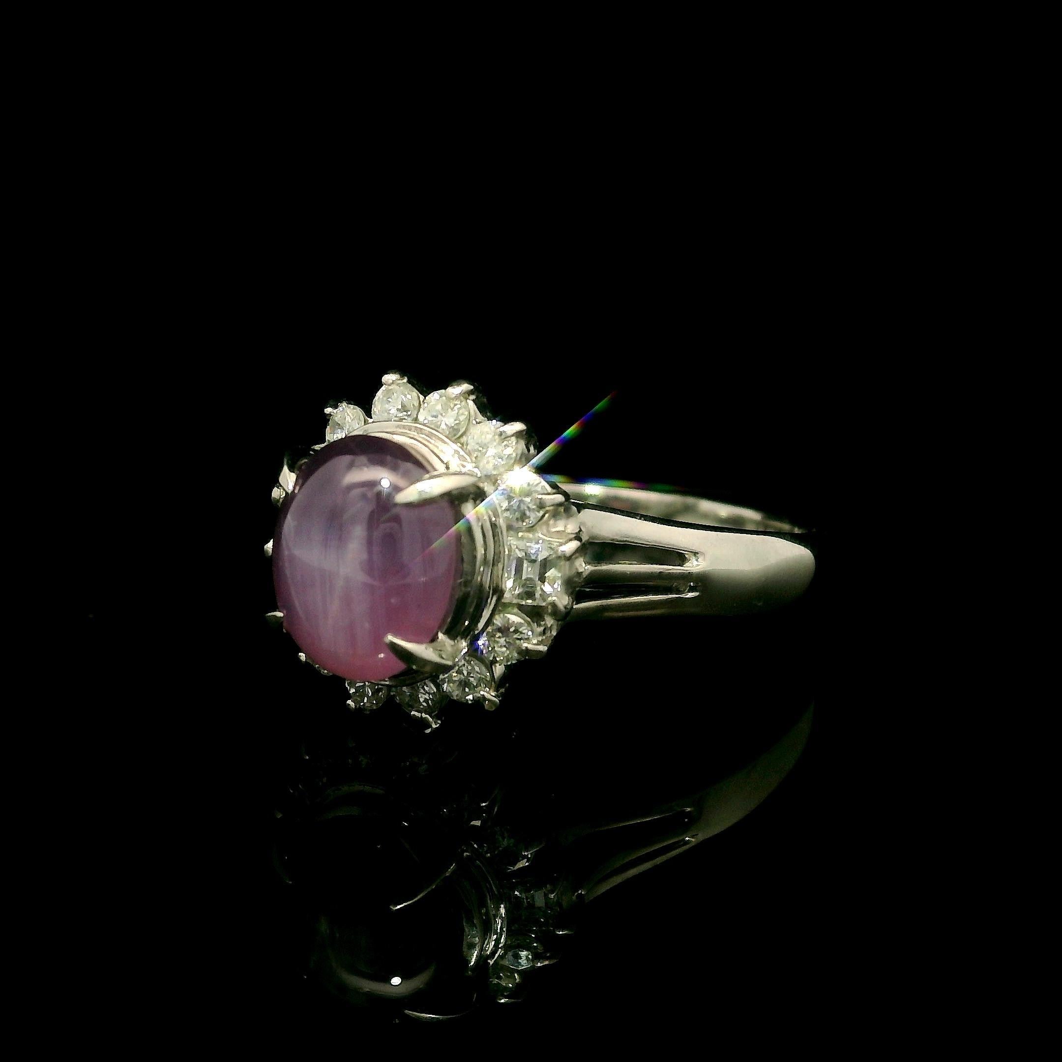Platin GIA 2,78ctw lila rosa Stern Saphir w / Diamant Halo Cluster Ring im Angebot 9