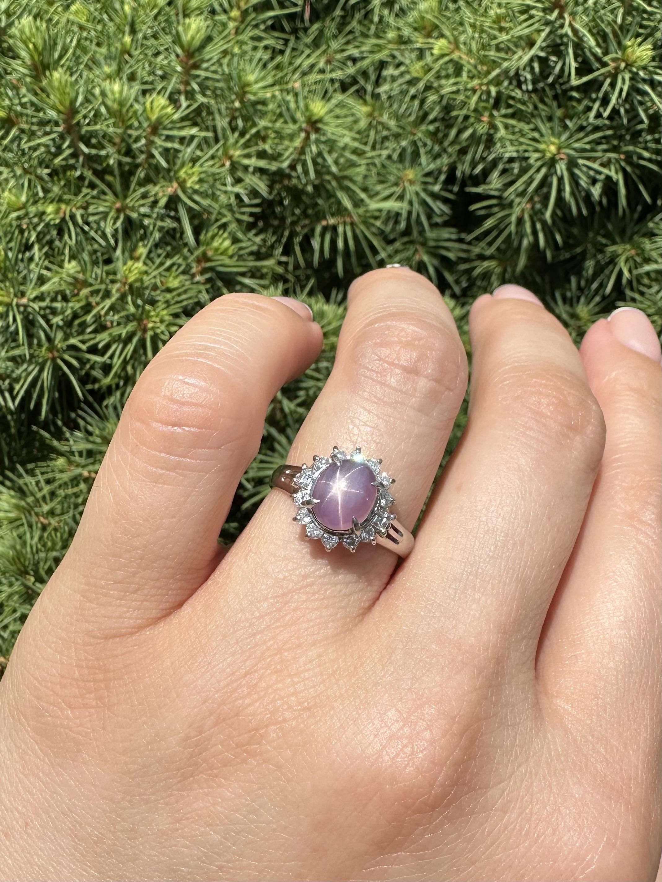 Platin GIA 2,78ctw lila rosa Stern Saphir w / Diamant Halo Cluster Ring im Angebot 10