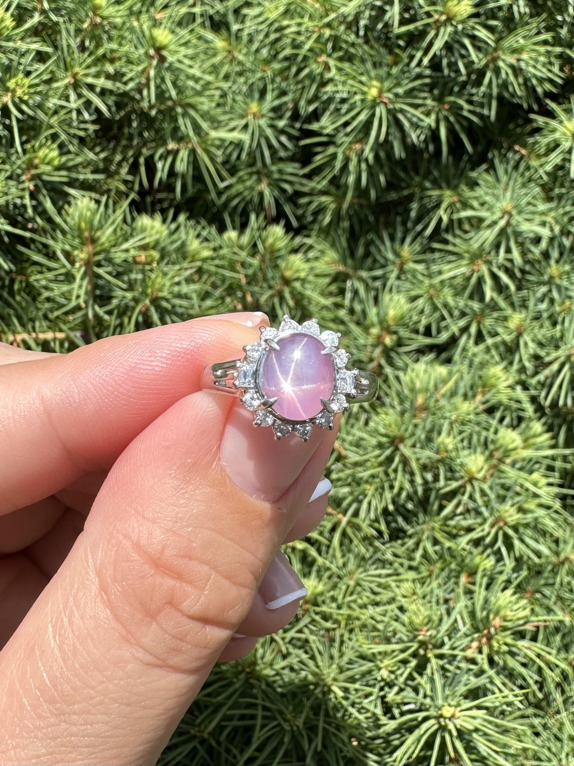 Platin GIA 2,78ctw lila rosa Stern Saphir w / Diamant Halo Cluster Ring im Angebot 12