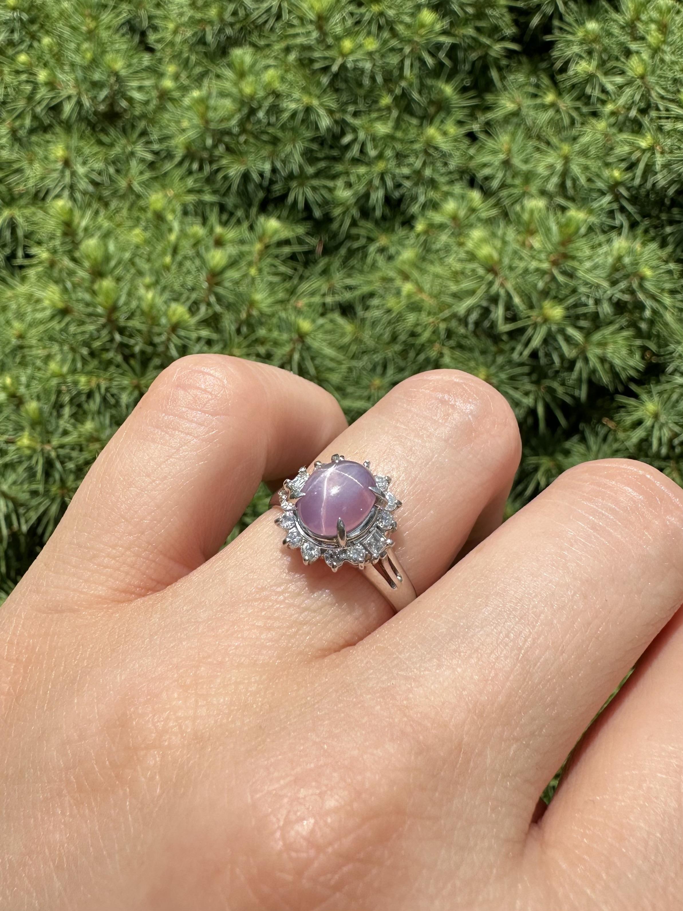 Platin GIA 2,78ctw lila rosa Stern Saphir w / Diamant Halo Cluster Ring im Angebot 11