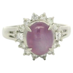 Platino GIA 2,78ctw Zaffiro rosa viola con zaffiro aureolato con diamante