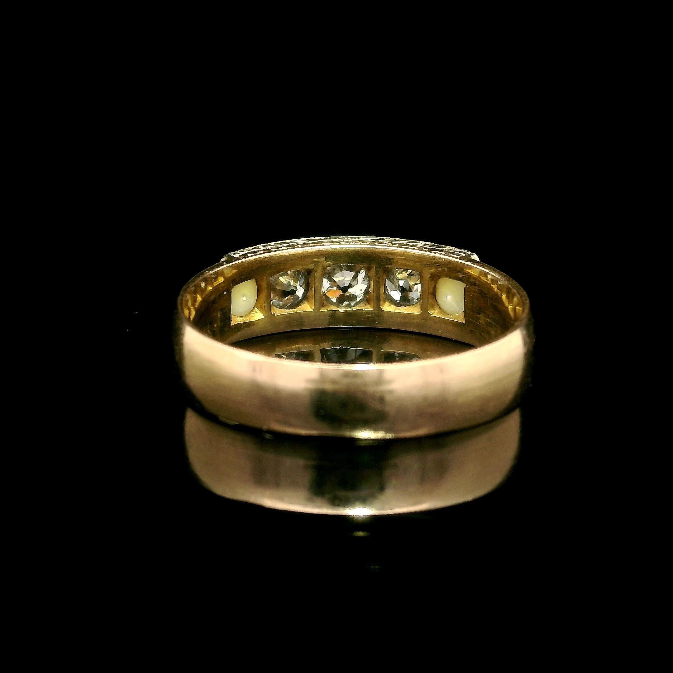 Antike Edwardian Gold & Silber Old Diamond w / Perlen Hand graviert Band Ring im Angebot 1