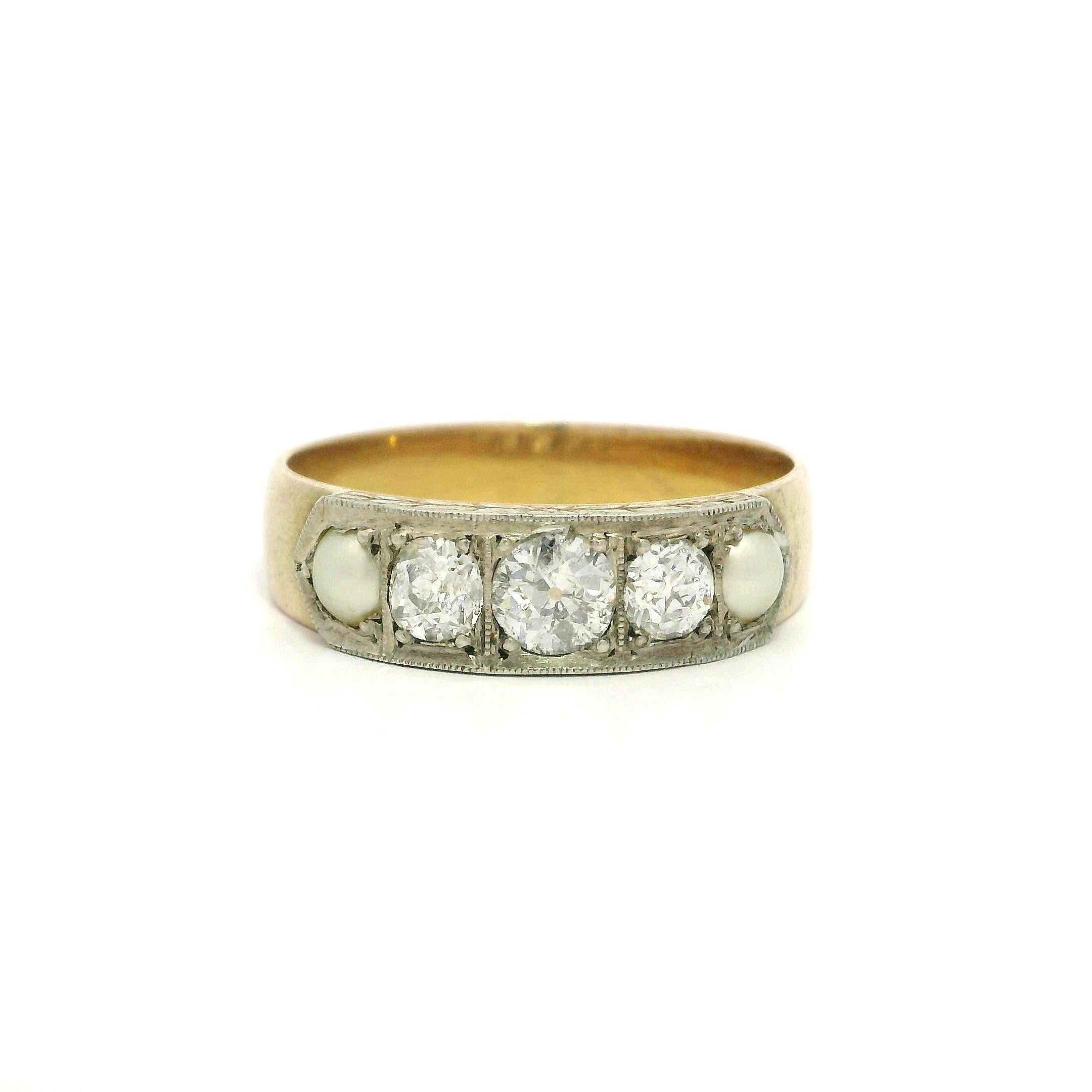 Antike Edwardian Gold & Silber Old Diamond w / Perlen Hand graviert Band Ring im Angebot 2