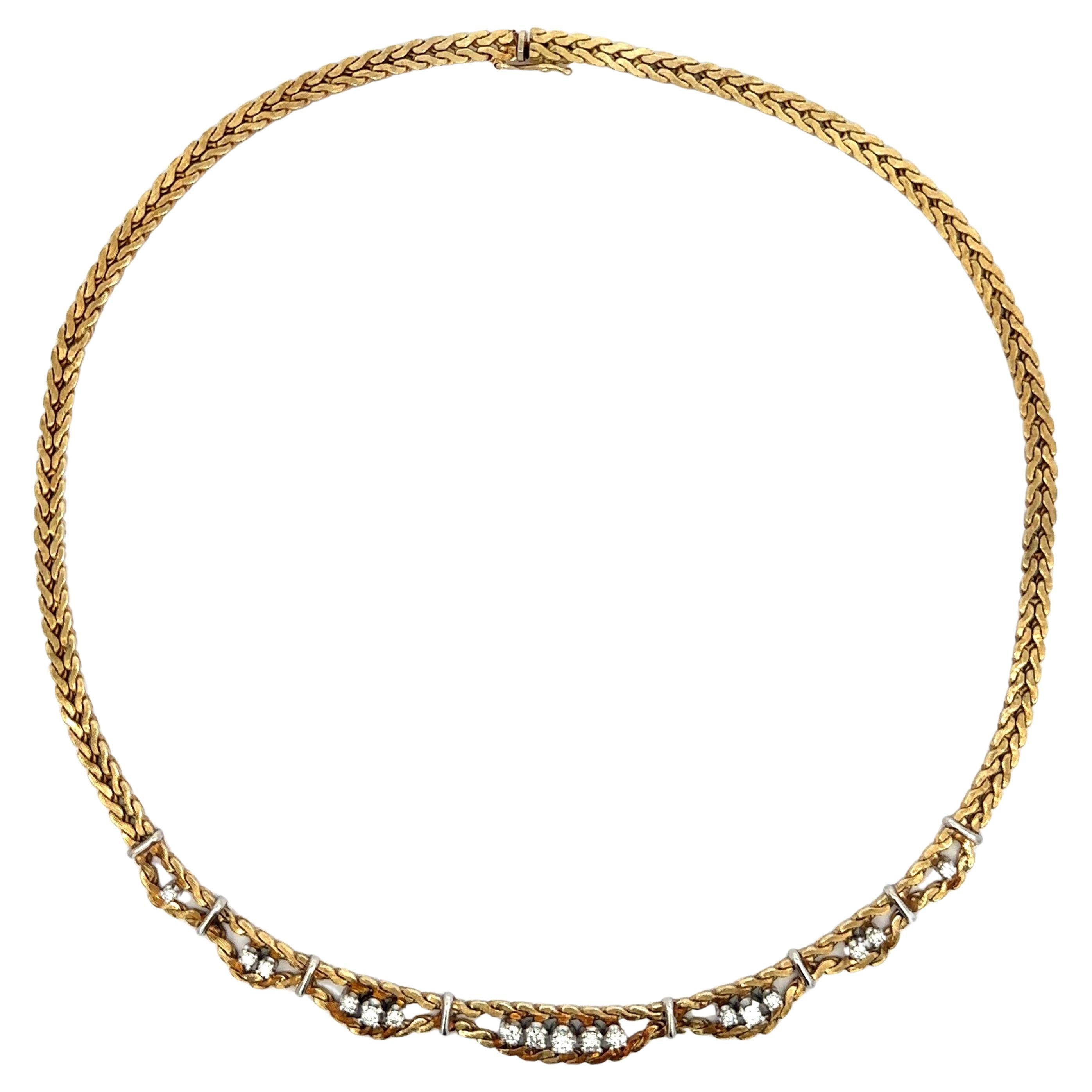 Collana vintage in oro massiccio 14k con diamante da 0,45ctw da 16" con motivo Chevron testurizzato