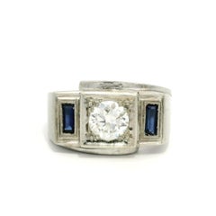 Antique Art Deco Men's Gold GIA 1.02ct Fiery Old Diamond Brushed Ring