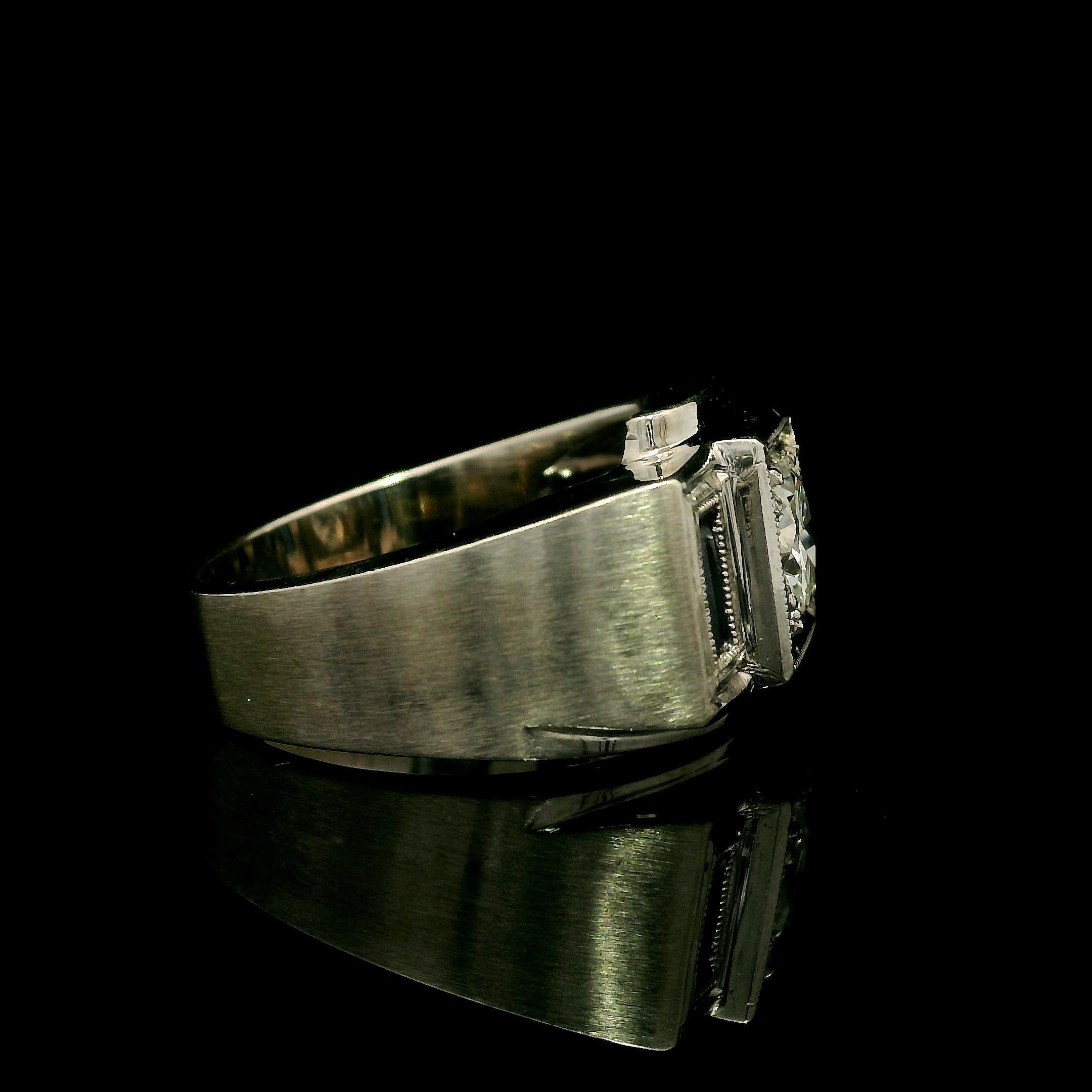 Art Déco Anello antico Art Deco da uomo in oro GIA 1,02ct con diamante vecchio e incandescente spazzolato in vendita