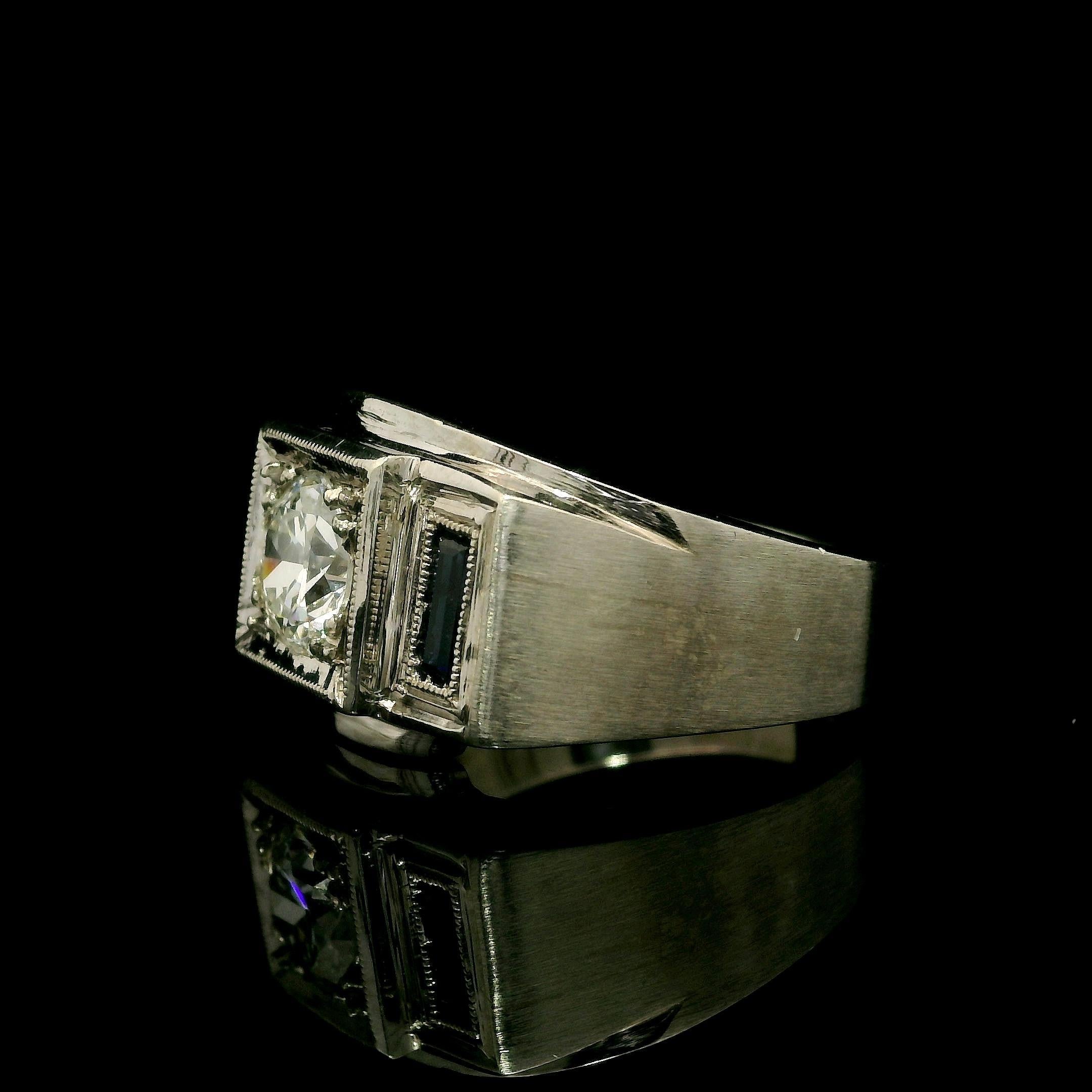 Anello antico Art Deco da uomo in oro GIA 1,02ct con diamante vecchio e incandescente spazzolato in vendita 1
