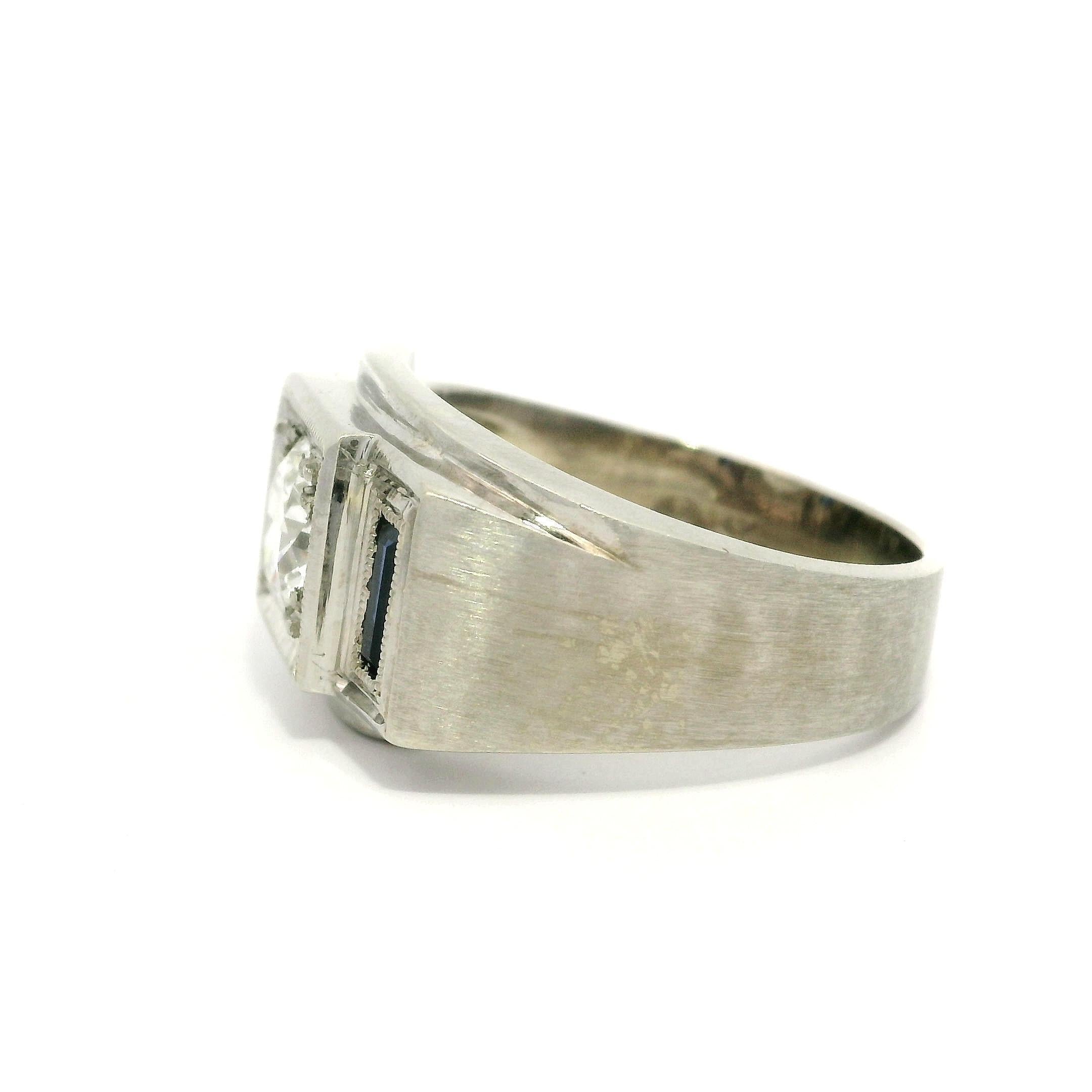 Anello antico Art Deco da uomo in oro GIA 1,02ct con diamante vecchio e incandescente spazzolato in vendita 5