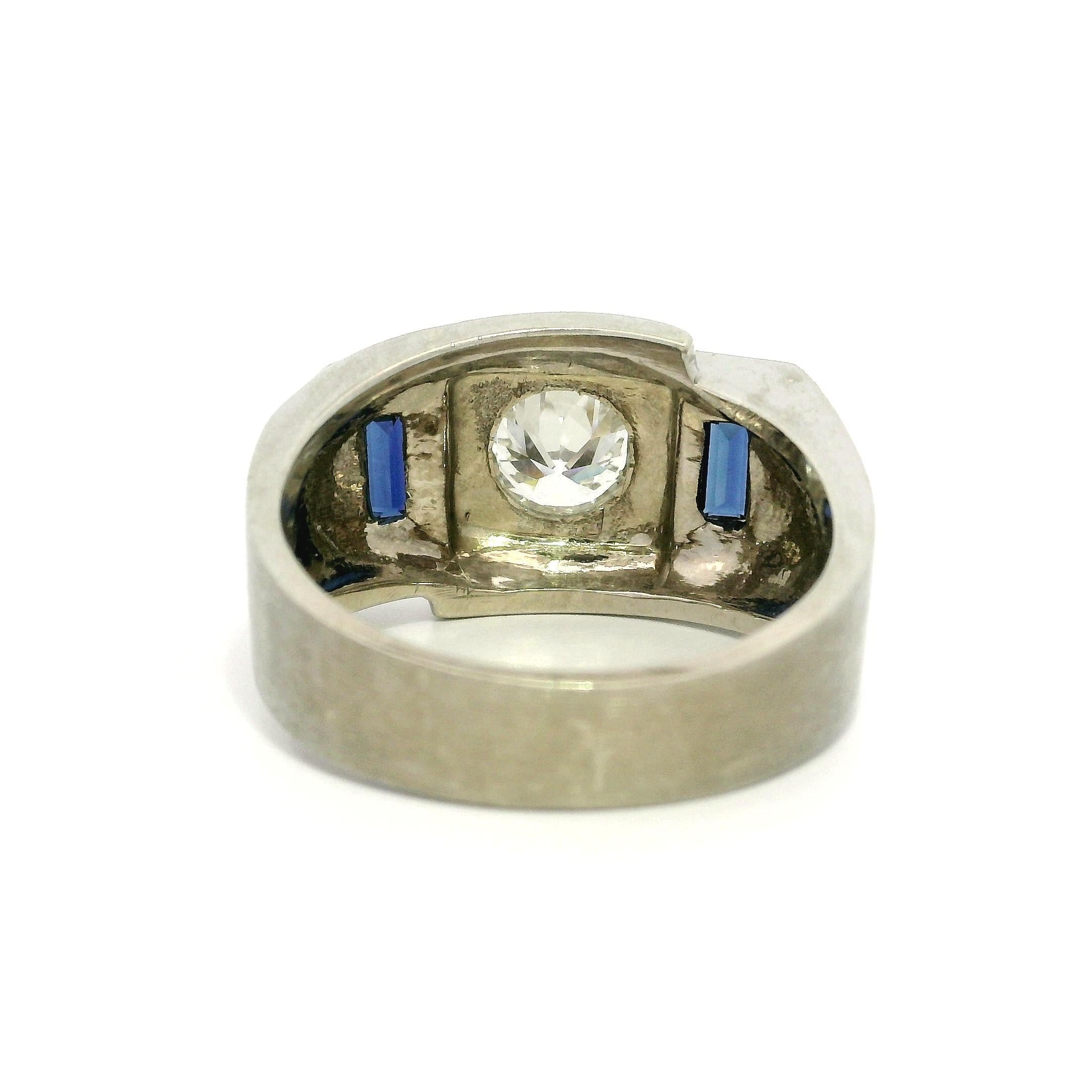 Anello antico Art Deco da uomo in oro GIA 1,02ct con diamante vecchio e incandescente spazzolato in vendita 6