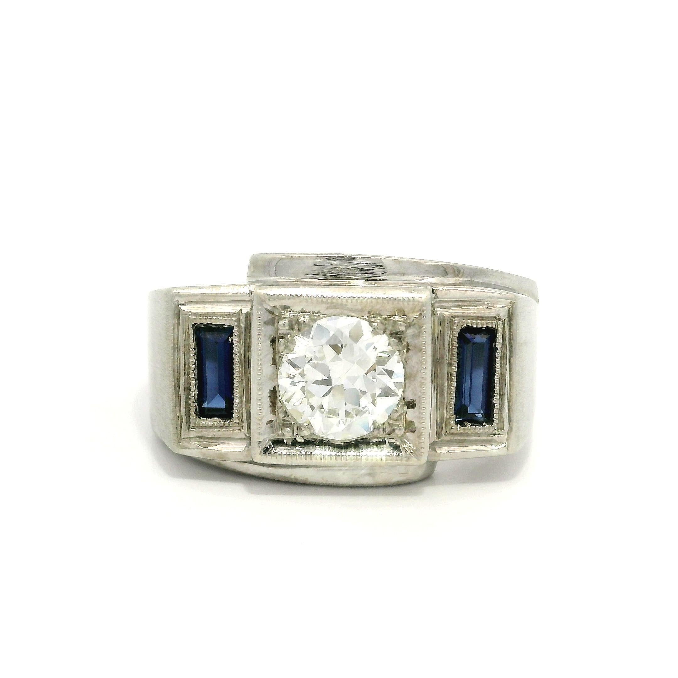 Anello antico Art Deco da uomo in oro GIA 1,02ct con diamante vecchio e incandescente spazzolato in vendita 3