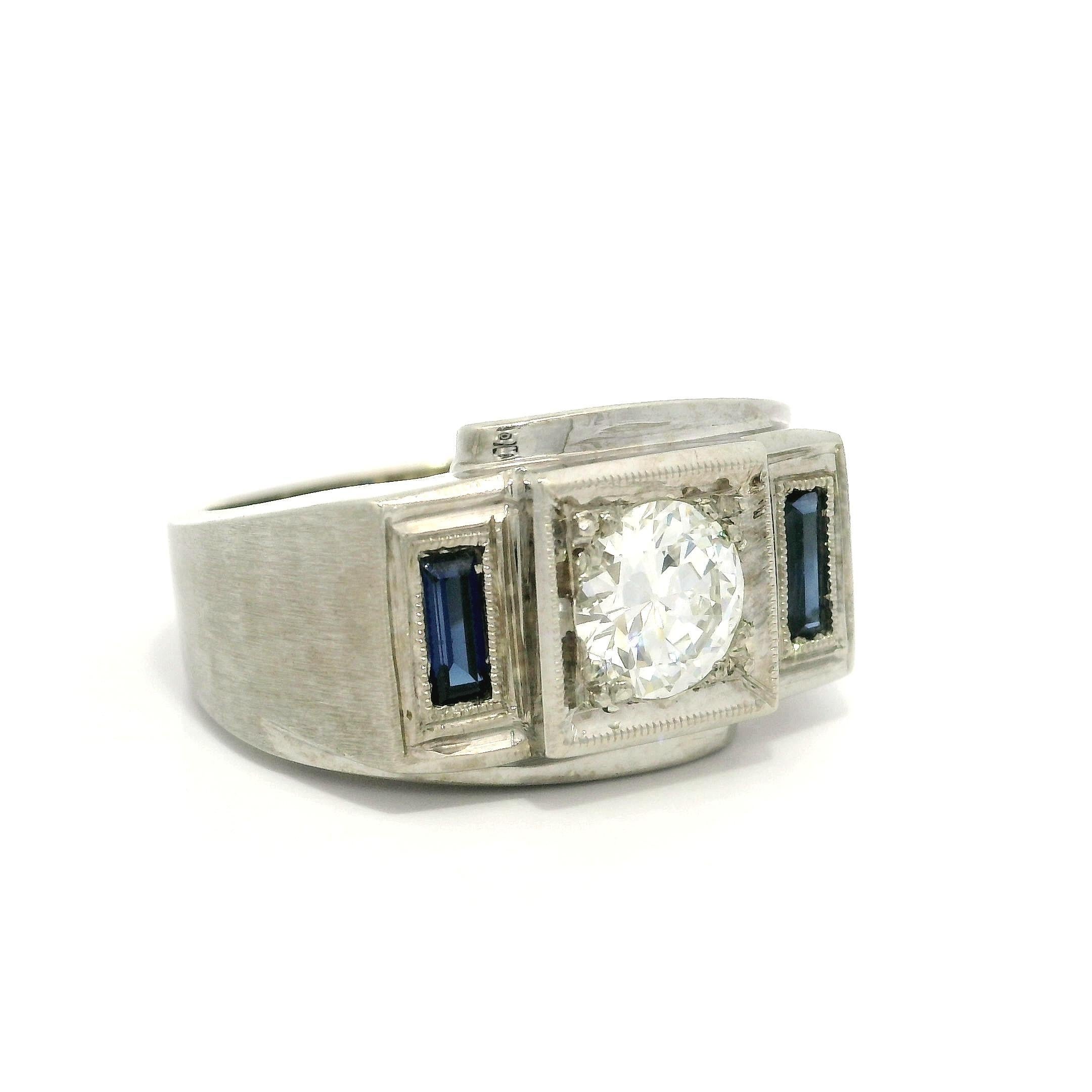 Anello antico Art Deco da uomo in oro GIA 1,02ct con diamante vecchio e incandescente spazzolato in vendita 4