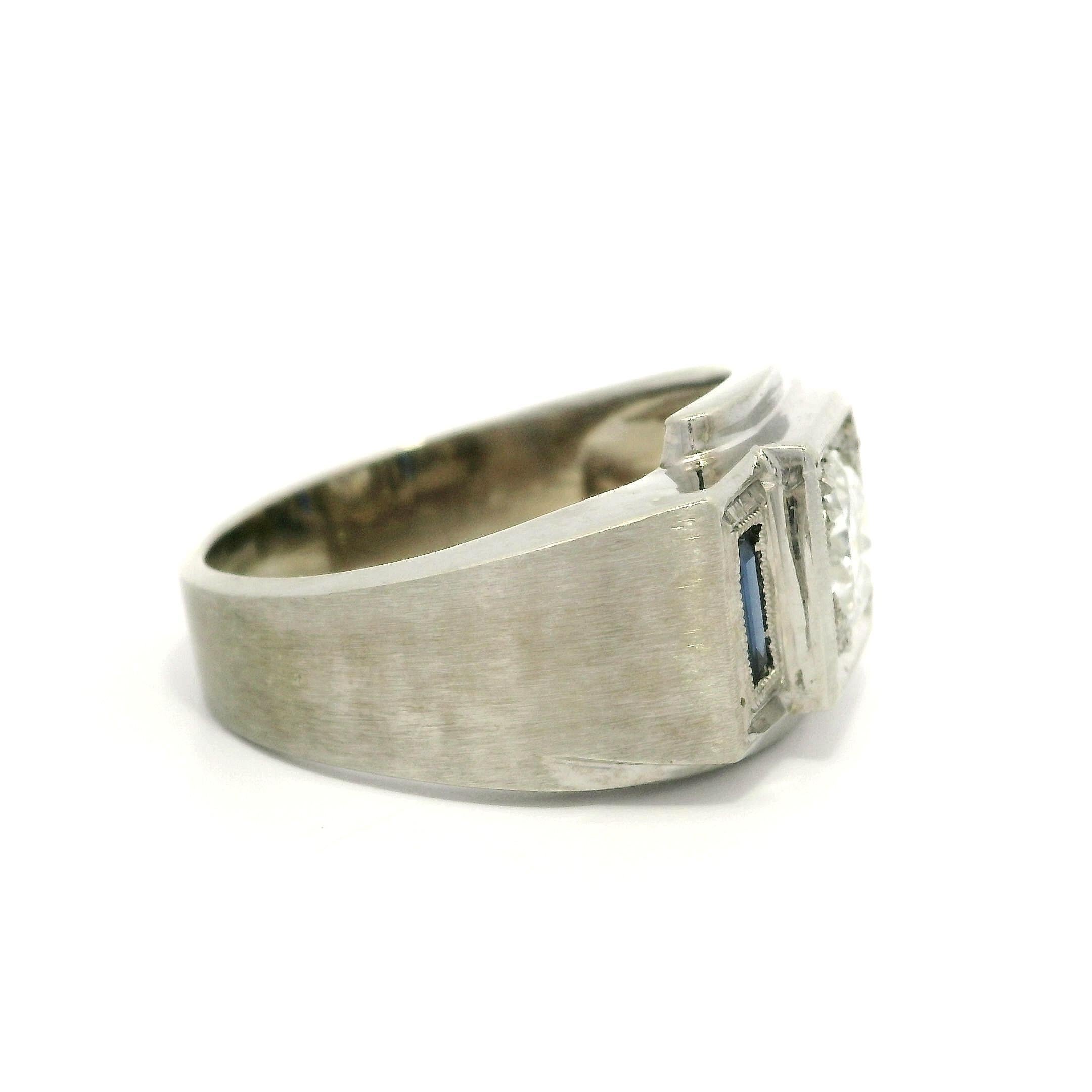Anello antico Art Deco da uomo in oro GIA 1,02ct con diamante vecchio e incandescente spazzolato in vendita 7
