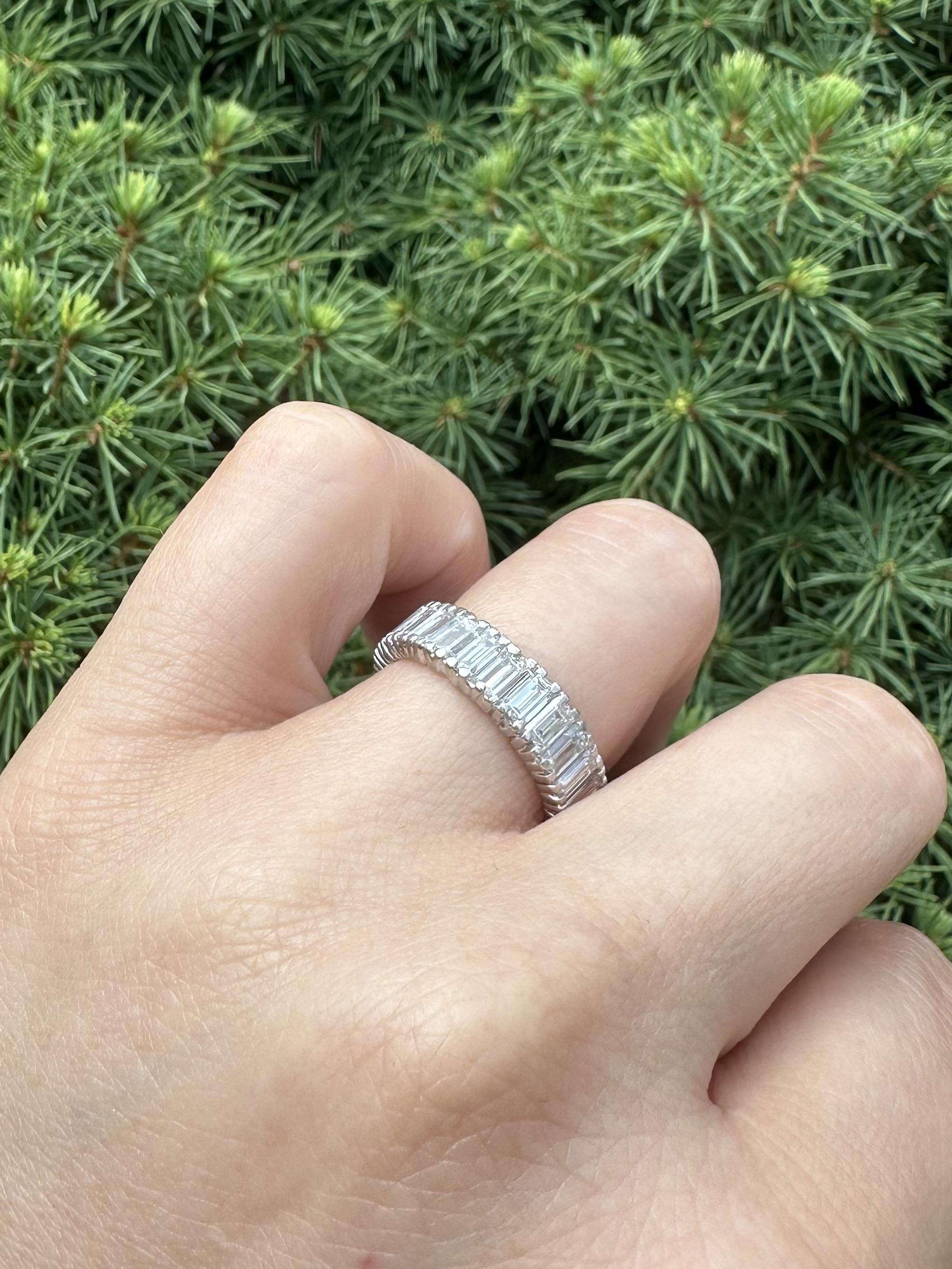 Taglio baguette Anello di platino antico con diamanti baguette eternità 3.50ct sz6.5 in vendita