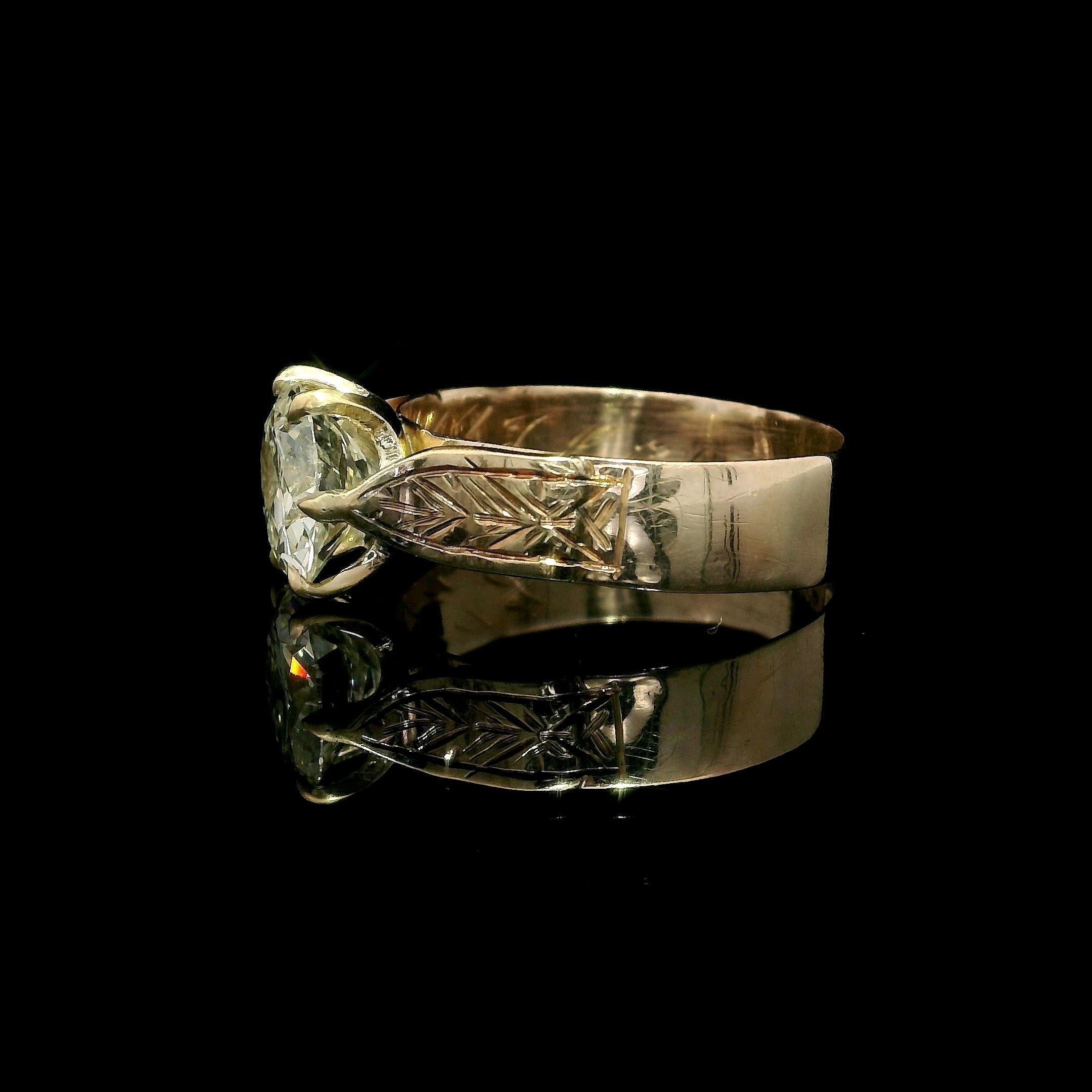 Victorien Bague de fiançailles ancienne en or victorien GIA 1,46ct diamant taille ancienne gravé à la main en vente