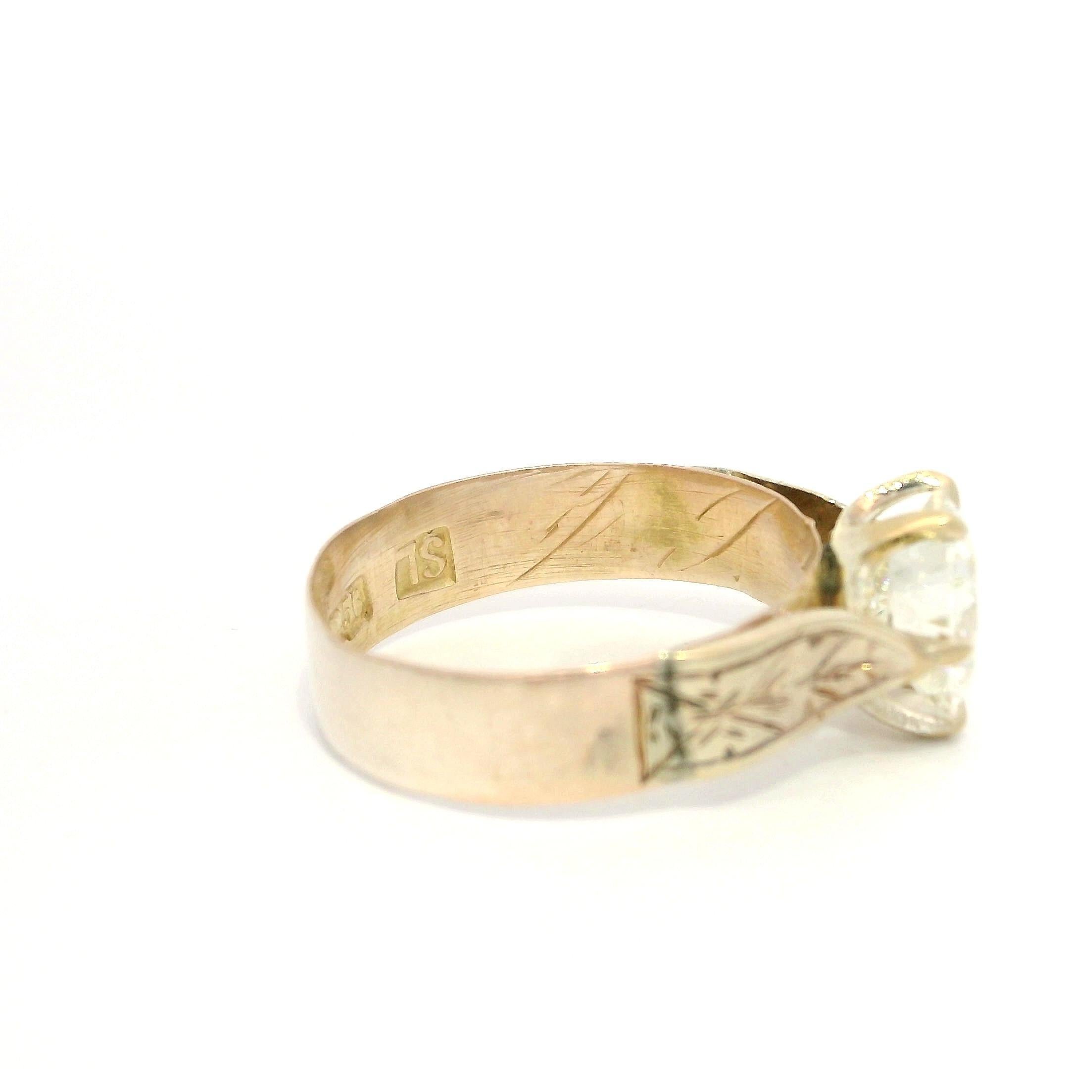 Bague de fiançailles ancienne en or victorien GIA 1,46ct diamant taille ancienne gravé à la main Pour femmes en vente