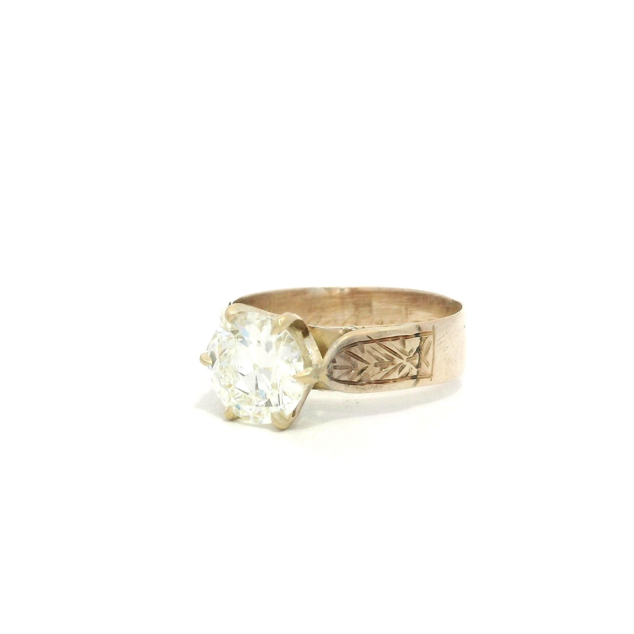 Bague de fiançailles ancienne en or victorien GIA 1,46ct diamant taille ancienne gravé à la main en vente 7