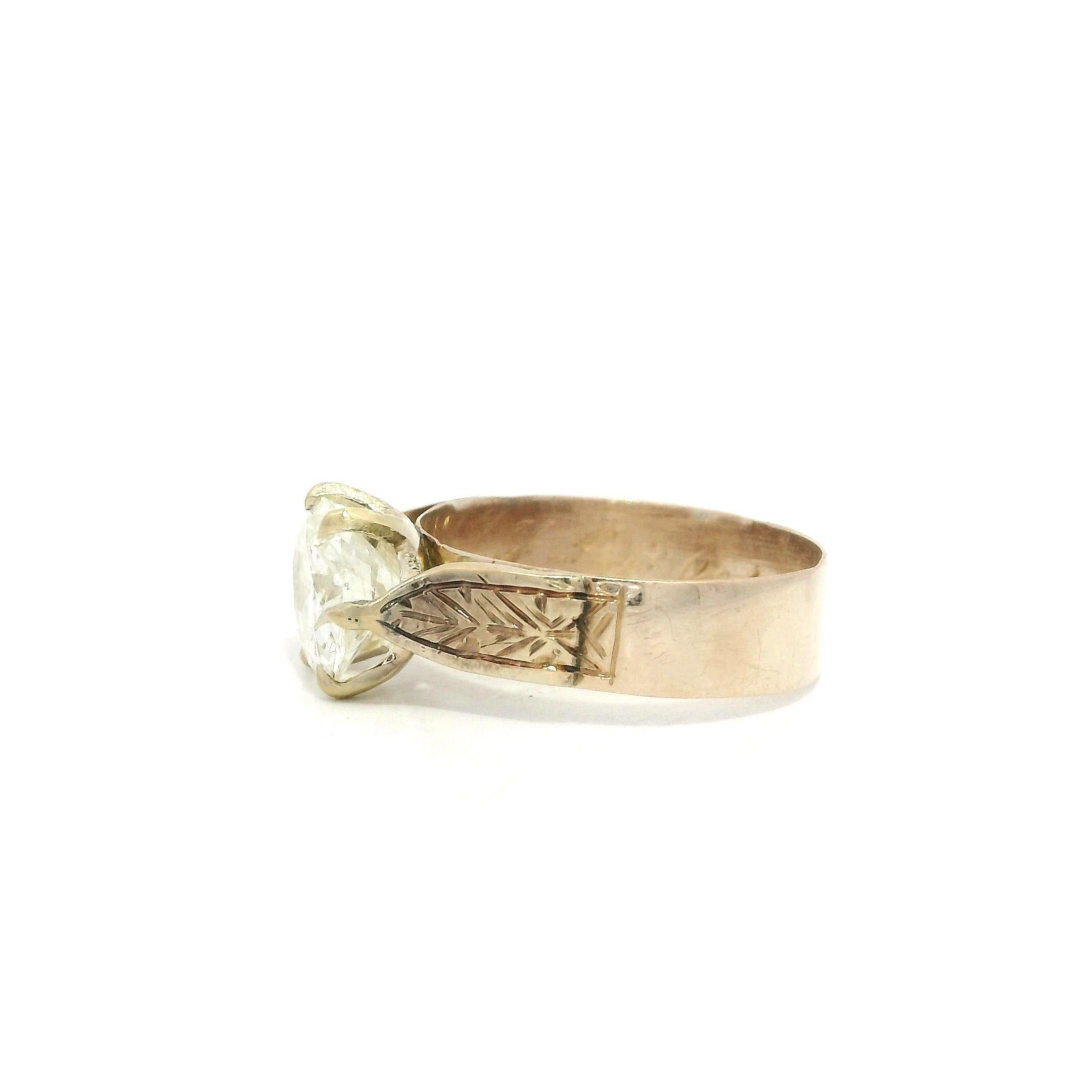 Bague de fiançailles ancienne en or victorien GIA 1,46ct diamant taille ancienne gravé à la main en vente 8