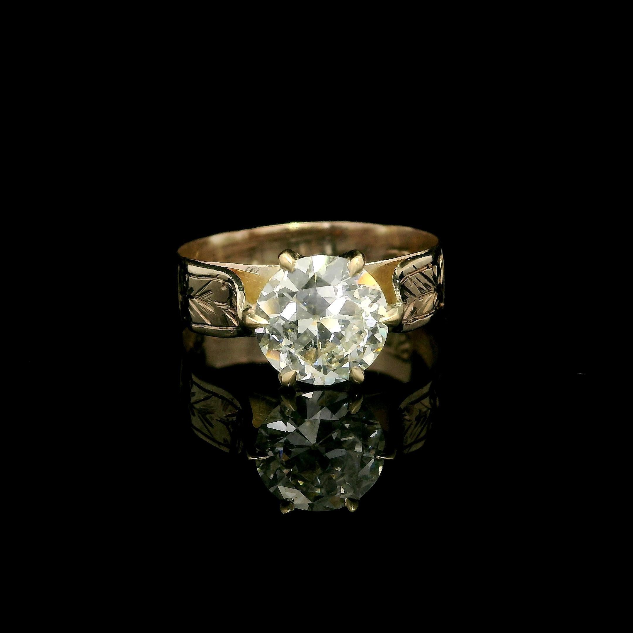 Bague de fiançailles ancienne en or victorien GIA 1,46ct diamant taille ancienne gravé à la main en vente 5