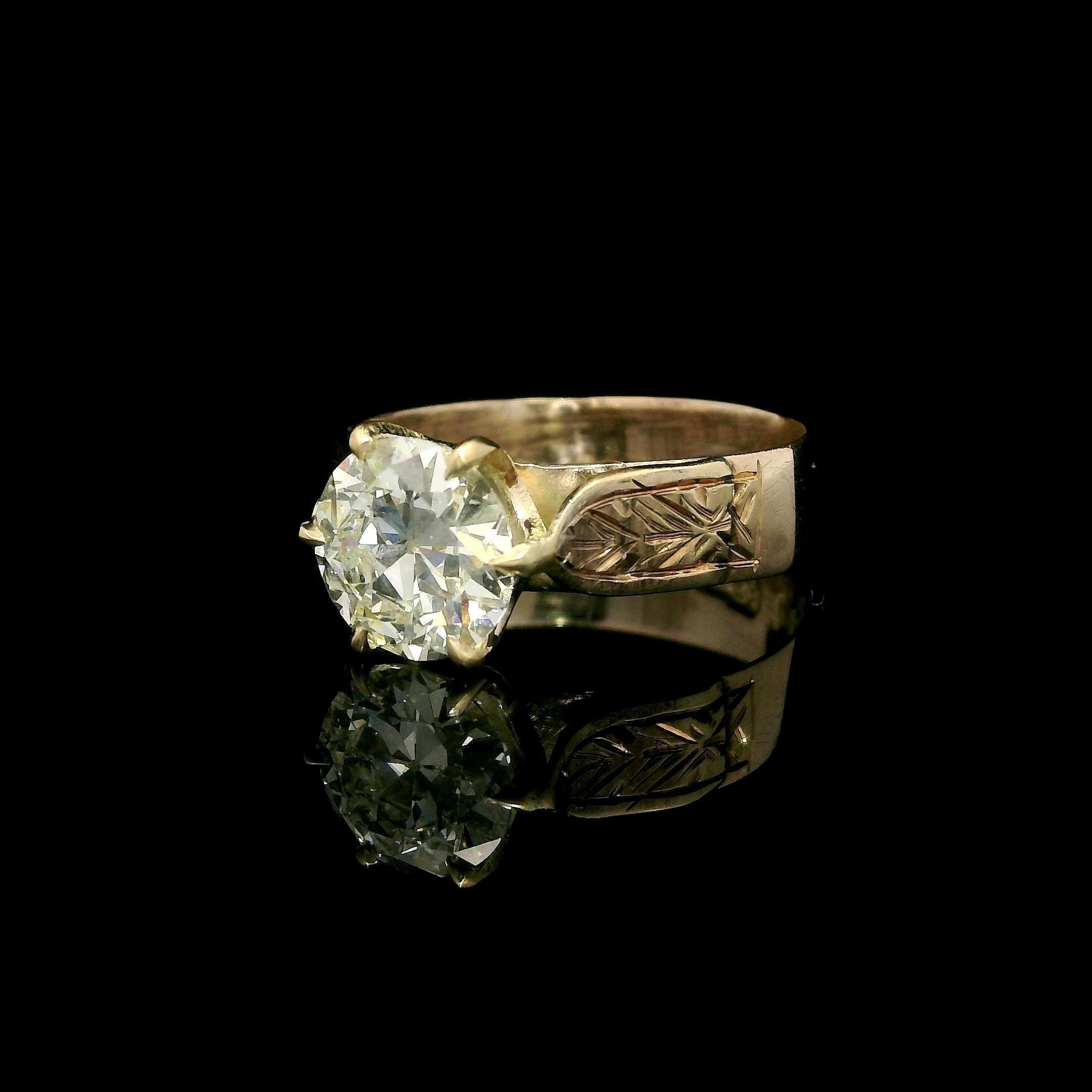 Bague de fiançailles ancienne en or victorien GIA 1,46ct diamant taille ancienne gravé à la main en vente 6