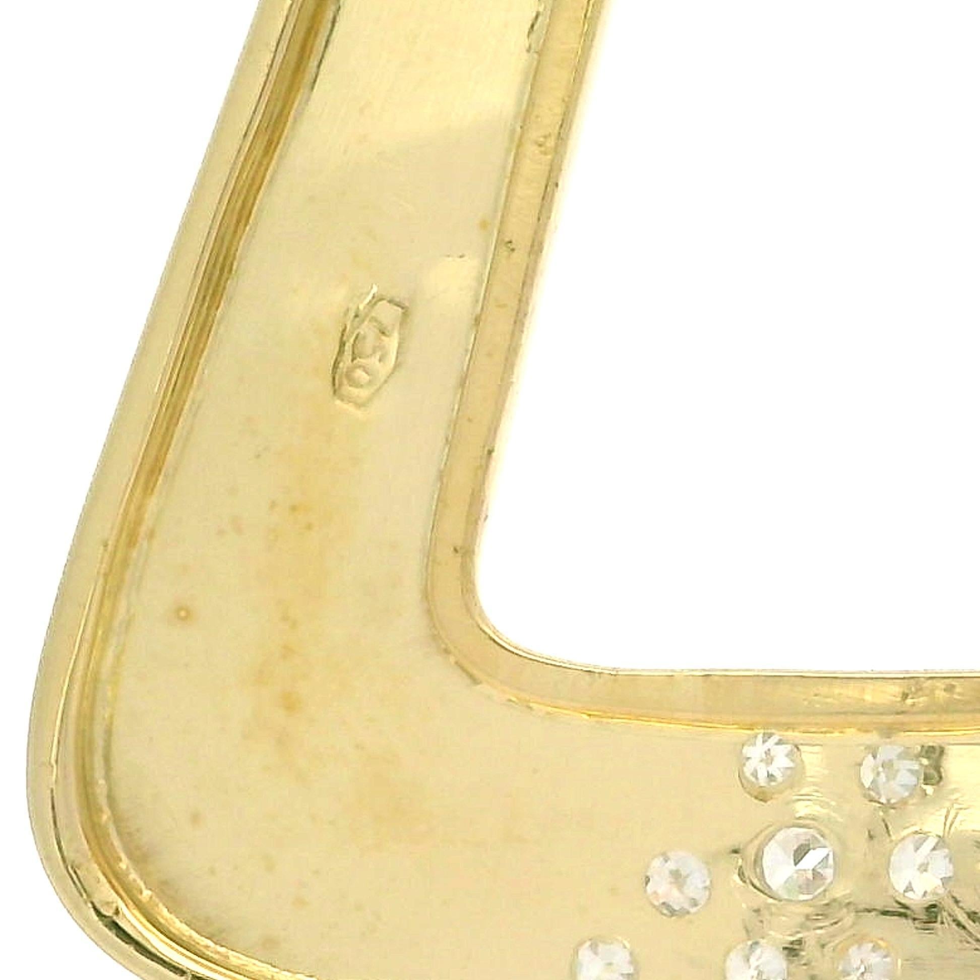18k Gold Pave Diamond Polished Large Open Triangular Geometric Swinging Pendant In Excellent Condition For Sale In Montclair, NJ