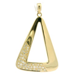 18k Gold Pave Diamond Polished Large Open Triangular Geometric Swinging Pendant