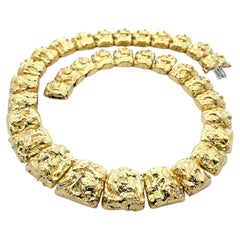David Webb Solid 18k Yellow Gold Nugget Style Graduated Panel 16" Necklace