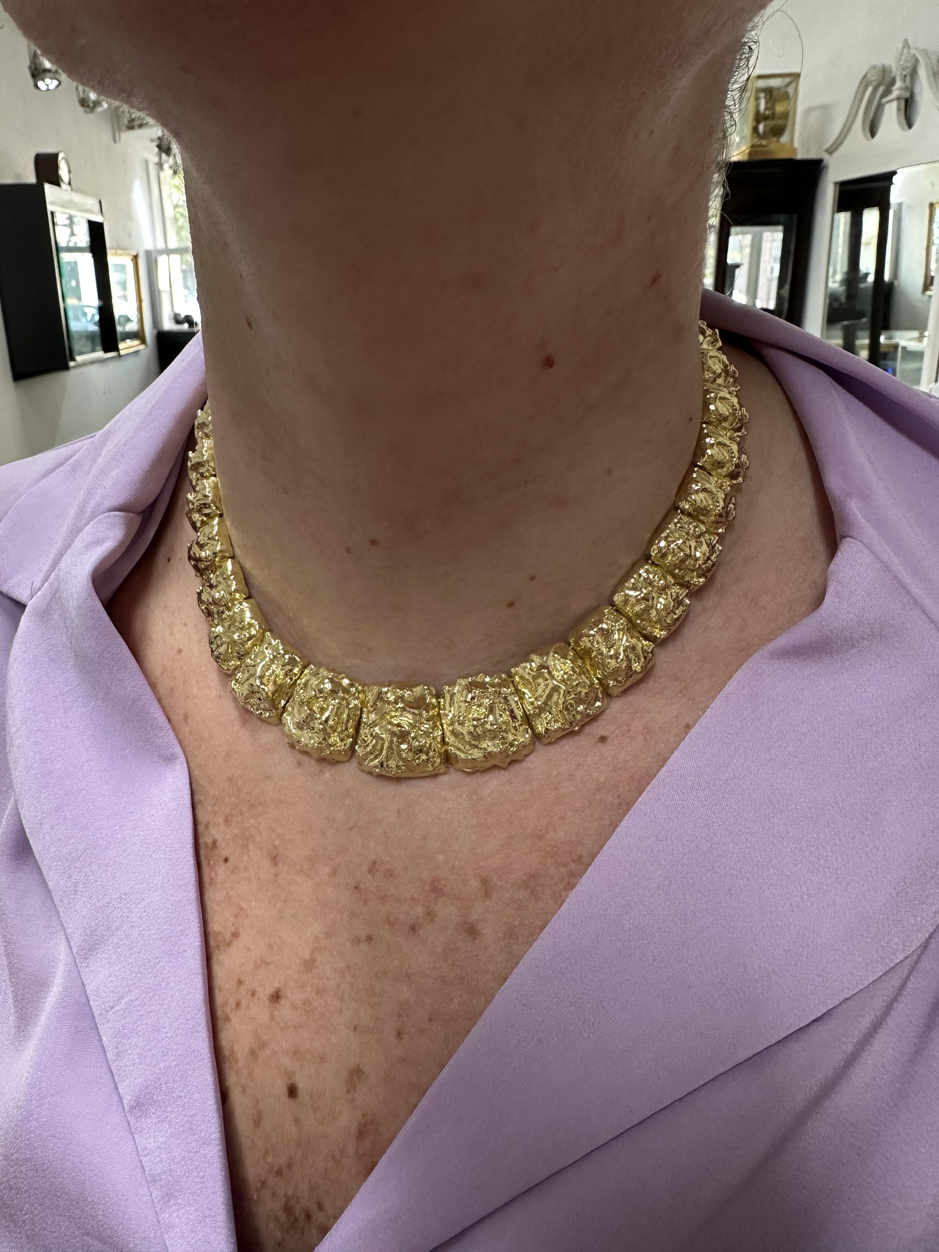 David Webb Solid 18k Yellow Gold Nugget Style Graduated Panel 16
