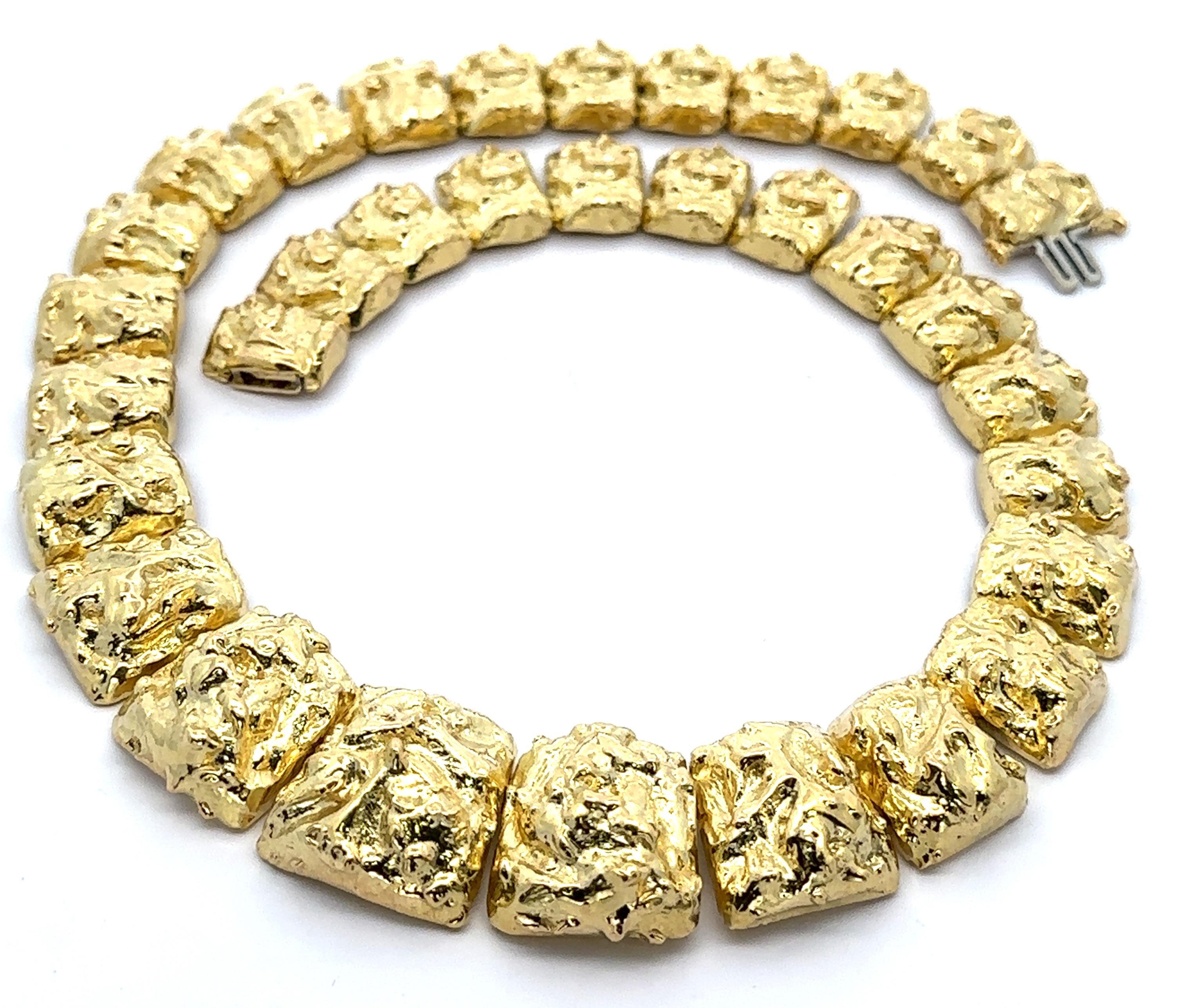 David Webb Solid 18k Yellow Gold Nugget Style Graduated Panel 16