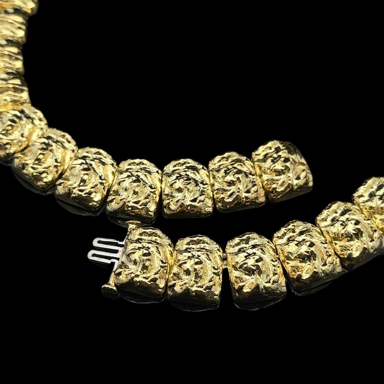 David Webb Solid 18k Yellow Gold Nugget Style Graduated Panel 16