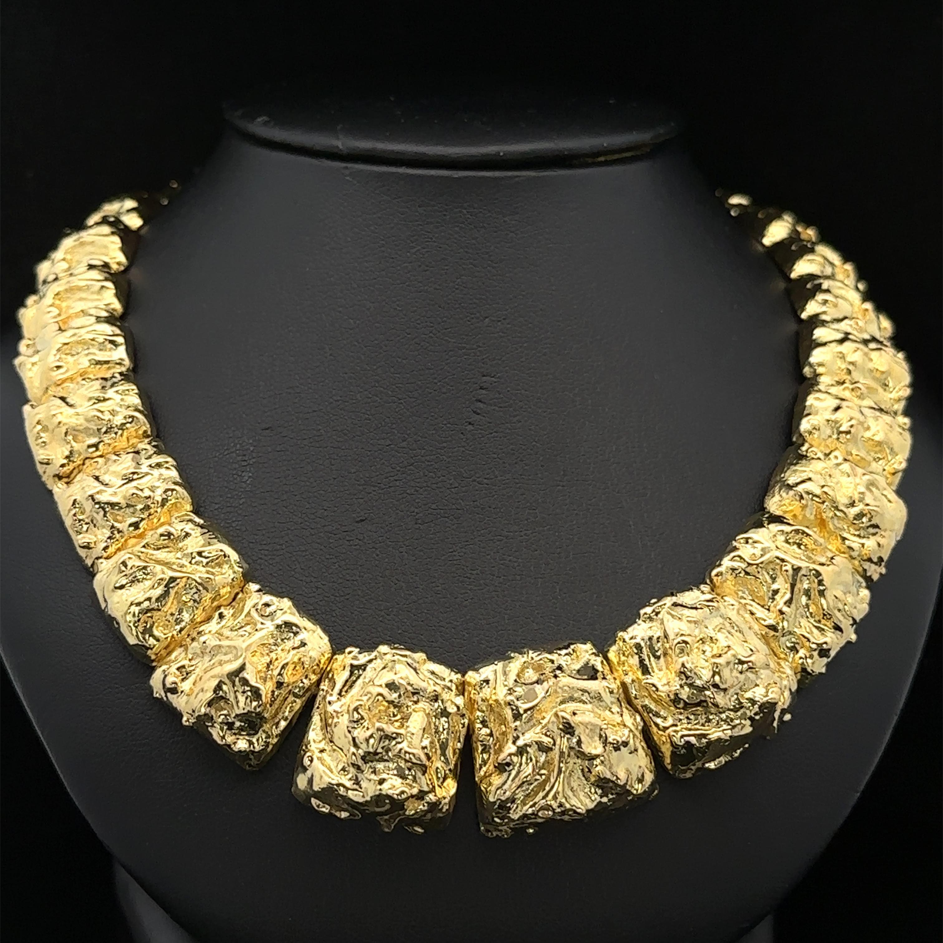 David Webb Solid 18k Yellow Gold Nugget Style Graduated Panel 16
