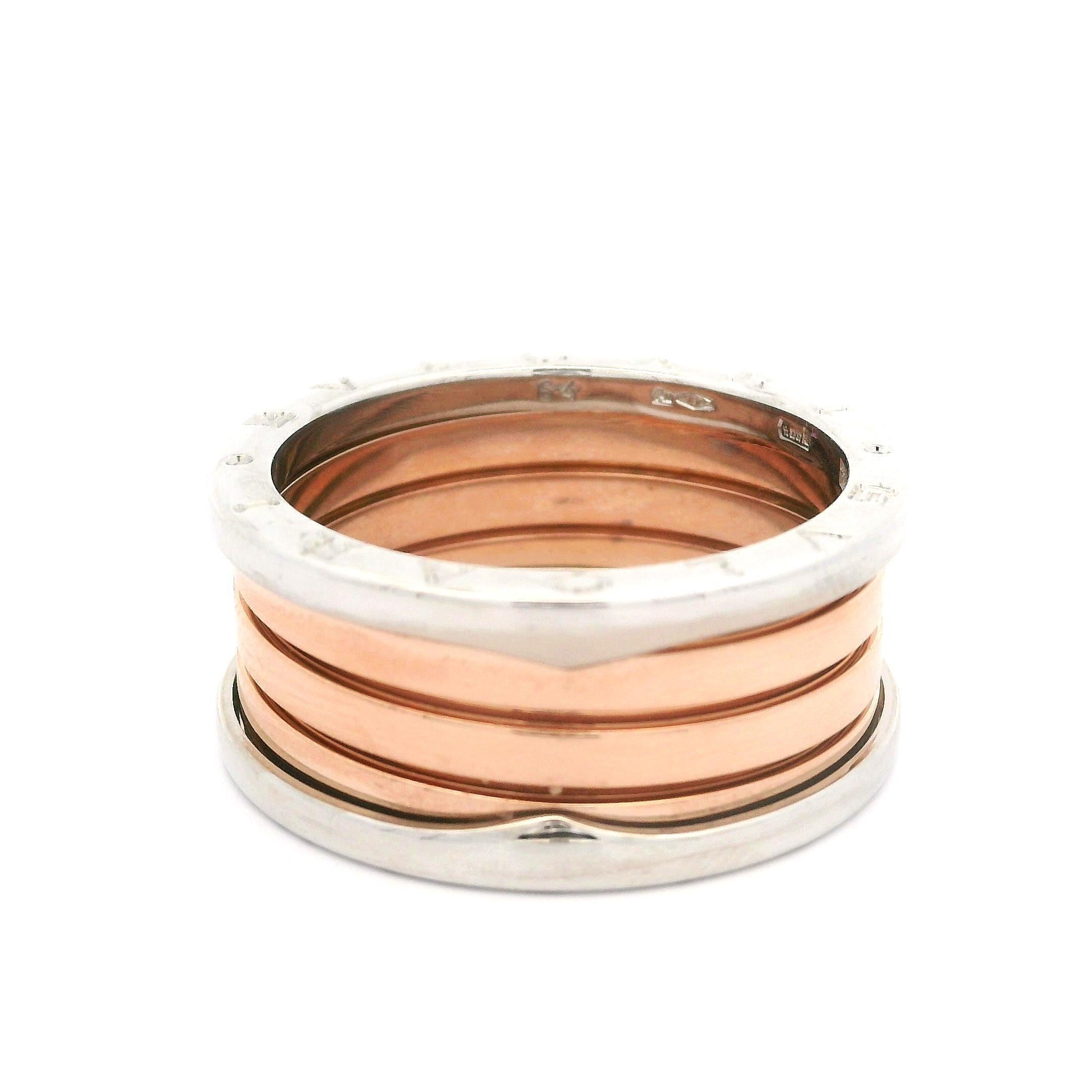 Anello da uomo Bvlgari B. Zero1 in oro rosa e bianco 18k da 11,9 mm con 4 fasce, misura 64 in vendita 1