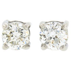 Antique Platinum 0.81ctw Old European Cut Diamond Classic Basket Stud Earrings