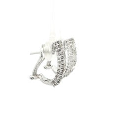 Elegant 18k White Gold 1.67ctw Round & Baguette Diamond Cuff Huggie Earrings