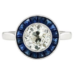 Vintage 18k Gold 2.23ctw GIA Old European Diamond French Cut Sapphire Halo Ring