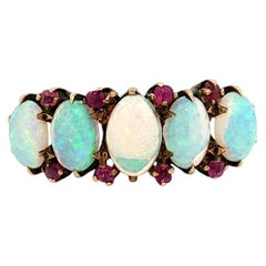 Signed A.F & Co. Antique Victorian Yellow Gold Exceptional Fiery Opal Band Ring