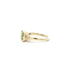14k Yellow Gold Emerald Cut Peridot & Diamond Bezel East West Ring