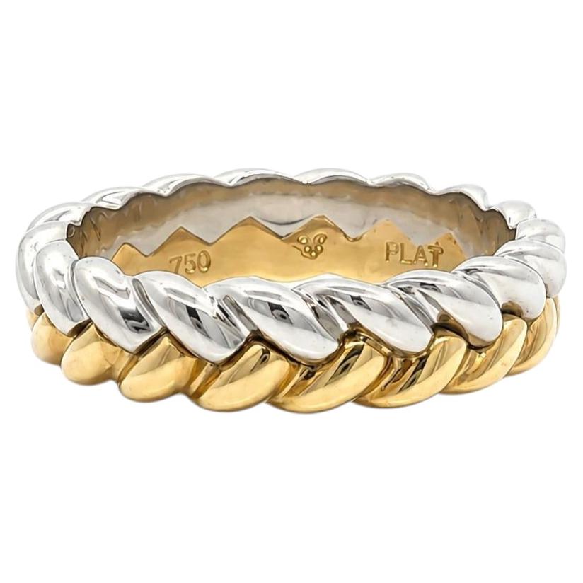 Anillo de platino macizo y oro amarillo de 18 quilates con diseño trenzado y entrelazado, talla 10
