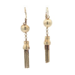 Vintage 14k Solid Yellow Gold Dangle Tassel Front Hook Drop Earrings
