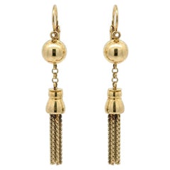 Vintage 14k Solid Yellow Gold Dangle Tassel Front Hook Drop Earrings