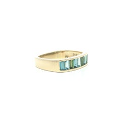 14k Yellow Gold Channel Baguette Aquamarine & Peridot Squared Band Ring