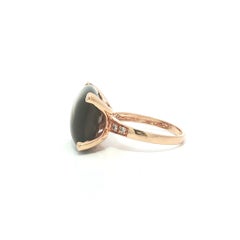 14k Rose Gold Large Cushion Buff Top Smoky Quartz Diamond Sides Ring