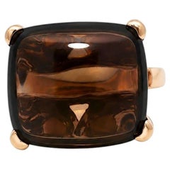 14k Rose Gold Large Cushion Buff Top Smoky Quartz Diamond Sides Ring