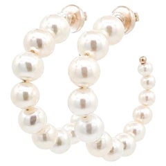 Shy Creations 14k Yellow Gold Graduated Cultured Pearl Hoop Earrings