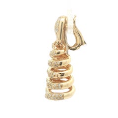 18k Yellow Gold 2.60ctw Pave Diamond Spiral Dangle Drop Clip On Omega Earrings