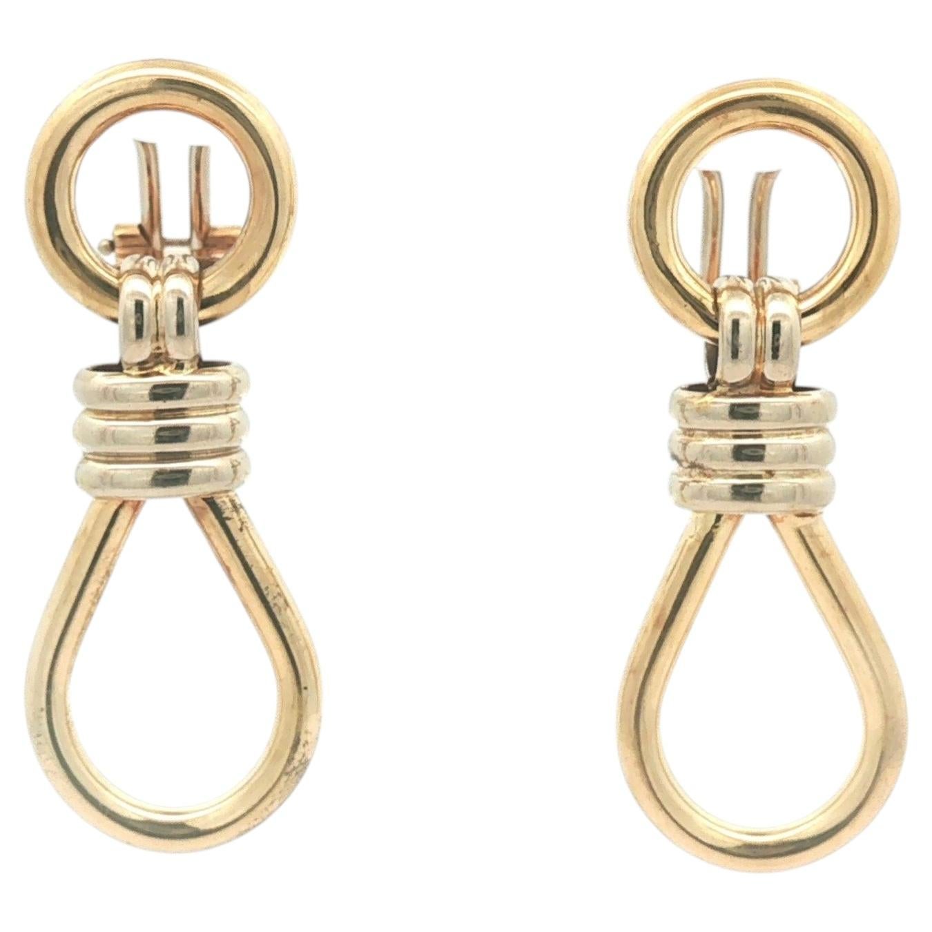 Vintage 14k Solid Gold Twist Knot Swinging Door Knocker Long Dangle Earrings For Sale